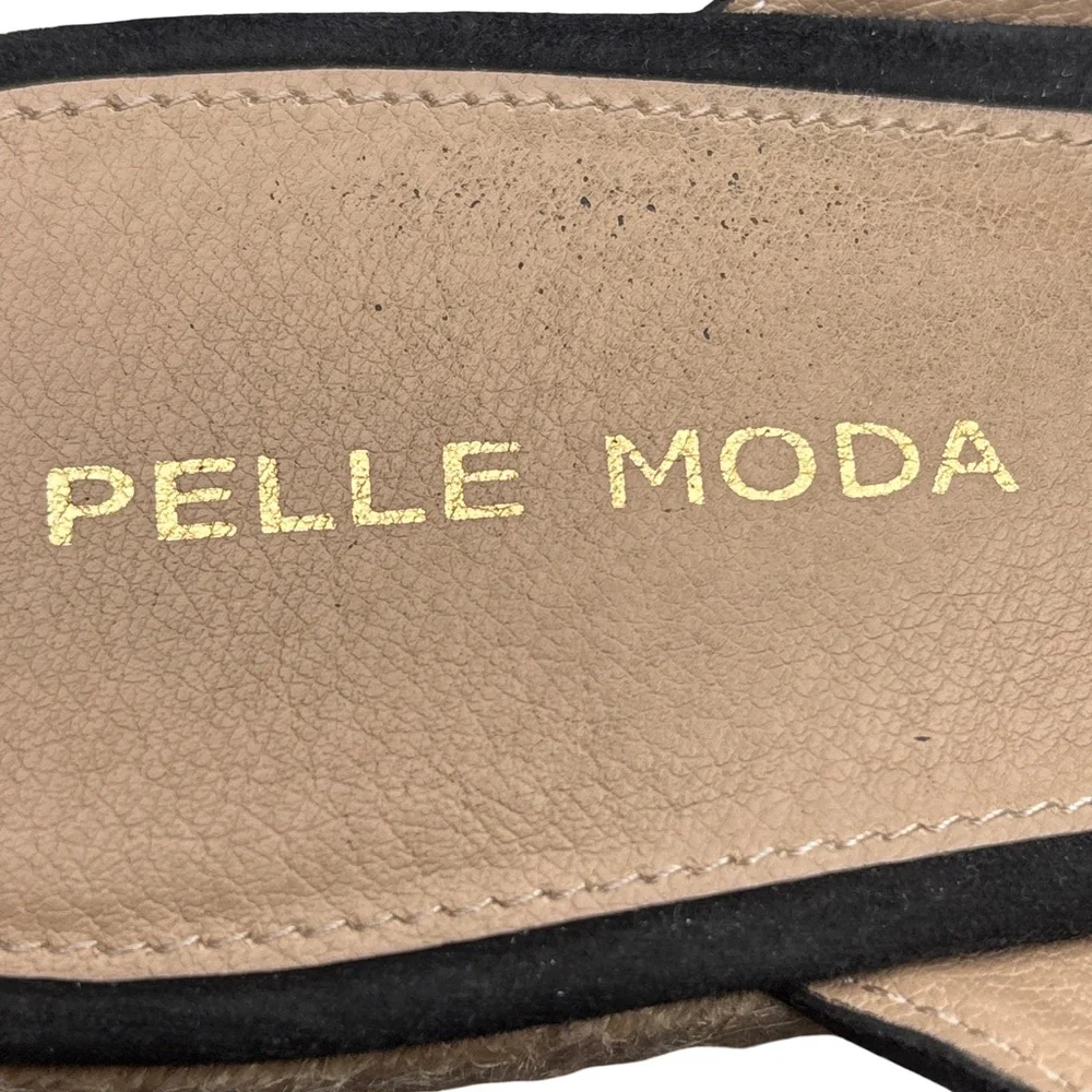 Pelle Moda Black and Tan Platform Espadrille Wedges 7.5